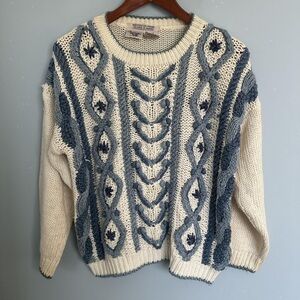 Blue and Cream Women's Sweater